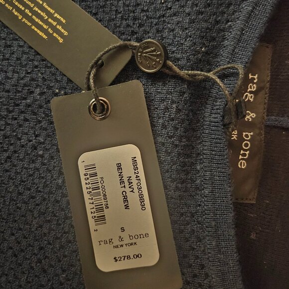 Rag & Bone Navy Bennet Crew Sweater, Size S, NWT Waffle Pointelle Wool/Cotton - Picture 8 of 10